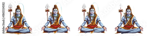 Fotografía Set of Lord Shiva Meditating with Trident and Damru Isolated on White Background