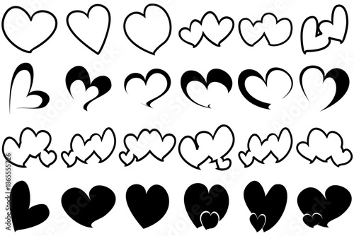Various beautiful love icon silhouette art images to express feelings, isolated on a white background. vector