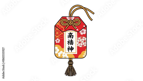 Japanese Omamori Good Luck Charm with Tassel and Floral Pattern