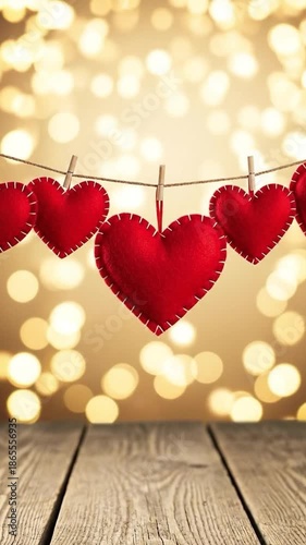 Valentine's Day Heart Decorations on String with Soft Lights Background for Romantic Events