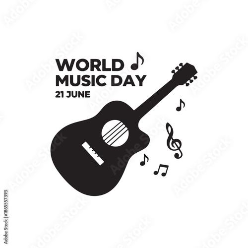 Black and white acoustic guitar vector for World Music Day celebration.
