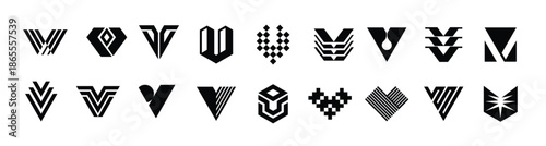 minimalist line letter v logo design set