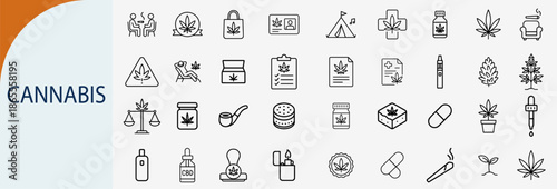 cannabis line icons collection, minimal vector illustration design