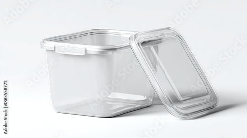 Wallpaper Mural A transparent, square food storage container sits on a white surface, the lid slightly ajar beside it. The plastic appears clear Torontodigital.ca