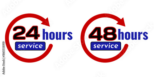 24h and 48h service icons displayed on a clean white background. Set of 24-hour and 48-hour customer service icons.