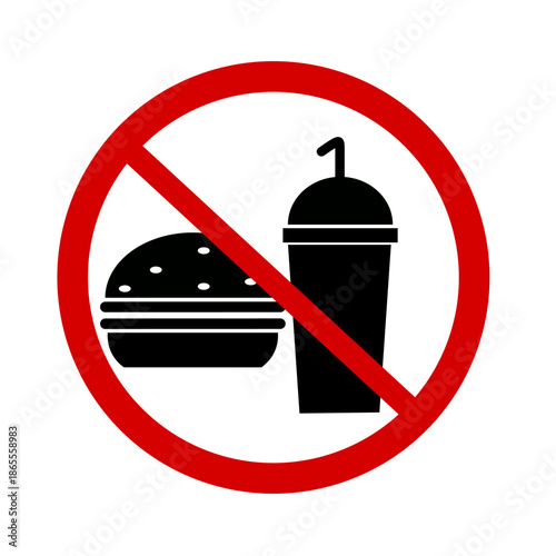 No eating and drinking allowed sign for restricted areas. Restricted area sign with no food and drink.