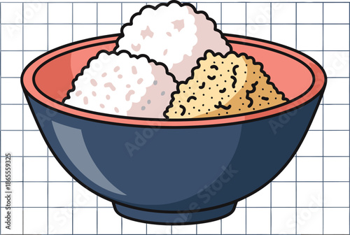 A vibrant bowl of rice and miso showcases Japanese culinary tradition. The warm colors and simple composition create an inviting image for food and culture themes.