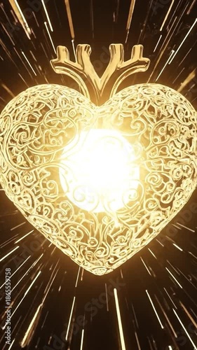 Heart Shaped Golden Ornament with Intricate Design and Dynamic Background for Home Decor and Gifts