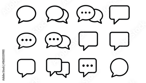 Chat bubbles outline three dots speech dialog talk bubble icon vector flat element