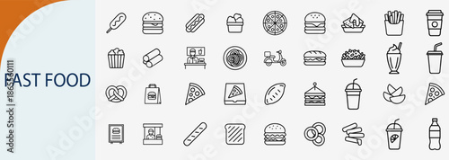 fast food line icons set, minimal vector illustration design
