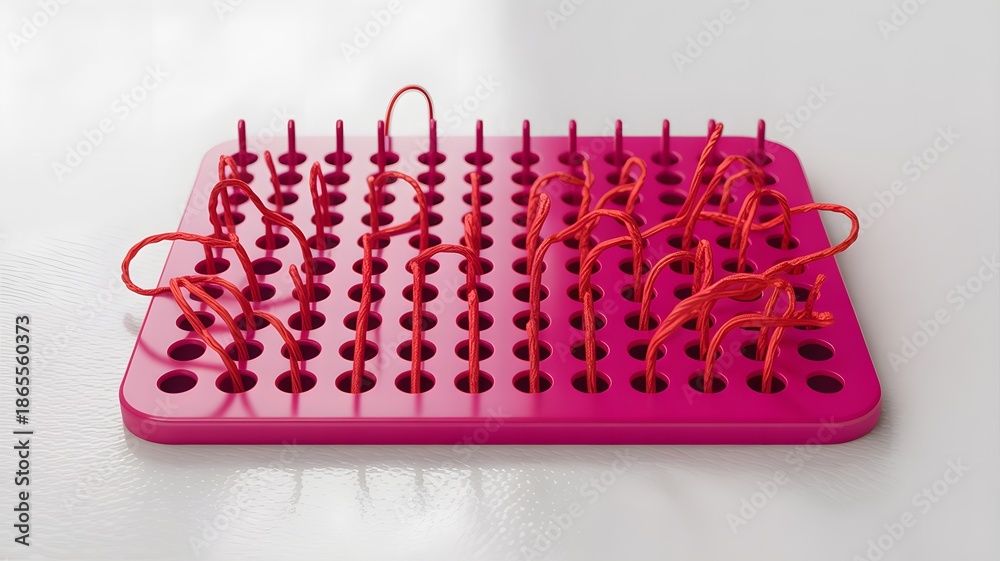 Naklejka premium Colorful hair brush with many pins displayed on a white surface in a studio setting
