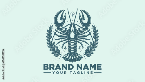 A scorpion logo illustration with laurel leaves on a light green background, featuring a brand name and tagline in dark green text, designed as a vector icon.