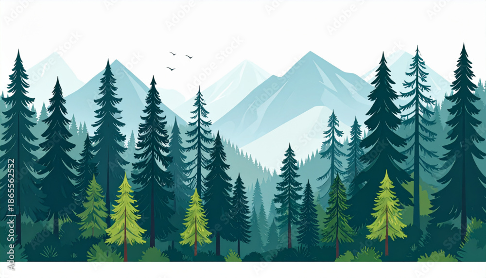 Fototapeta premium Serene Pine Forest Mountains