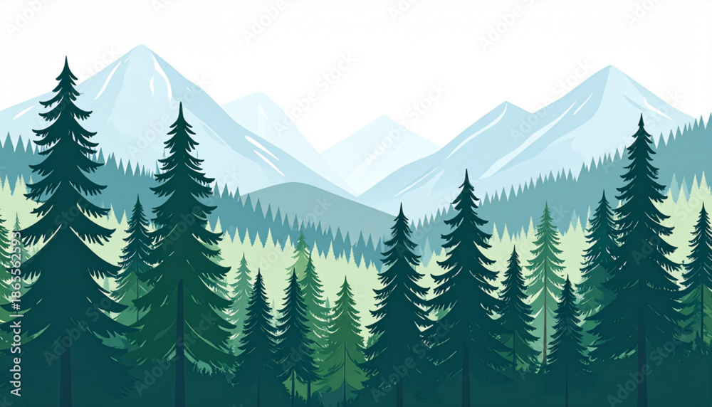 Fototapeta premium Serene Pine Forest Mountains