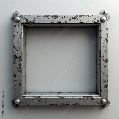 Rusty Metal Square Frame with Worn Paint