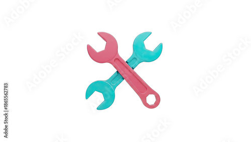 Two Crossed Wrenches, Pink and Teal