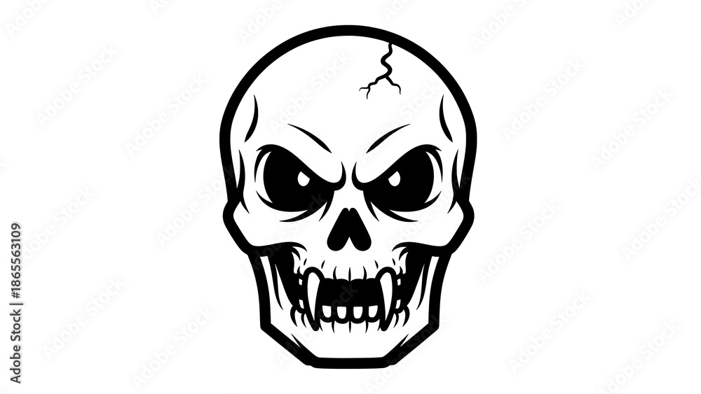 Fototapeta premium Menacing Cartoon Skull with Angry Expression.