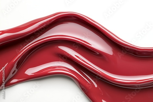 Glossy Red Paint Flowing Across a White Surface in an Artistic and Abstract Style