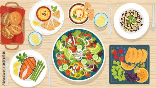 Healthy Meal Assortment with Fresh Ingredients and Delicious Dishes.