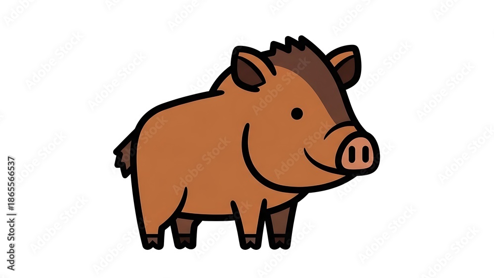 Obraz premium Cartoon Brown Boar Standing on White.