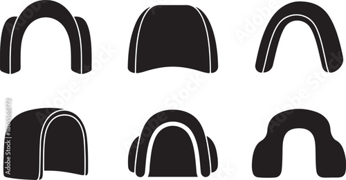 Black and white travel neck pillow icons set