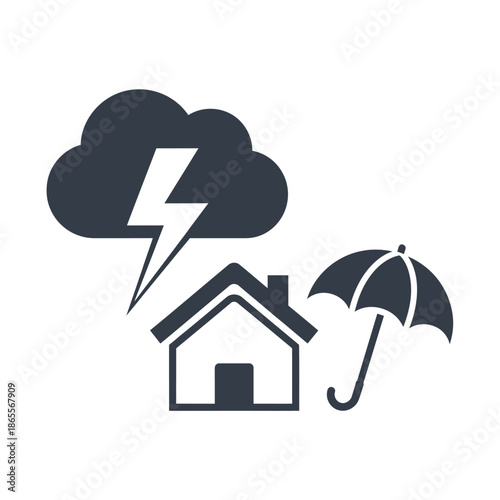 Concept of home insurance and property protection against natural calamities such as storms and lightning, symbolizing safety and security for residential dwellings