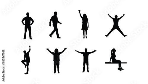 People in various poses and movements in black silhouettes