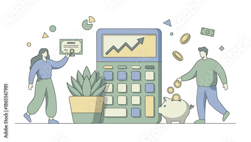 Financial Planning and Investment Strategies Depicted in Modern Illustration.