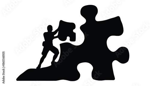 Businessman completing puzzle piece in teamwork concept