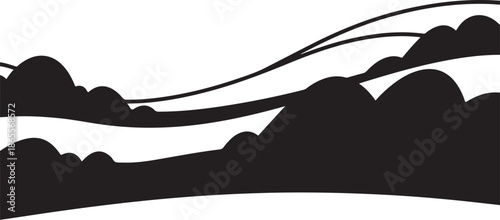 Minimalist Landscape with Silhouette Hills and Clouds