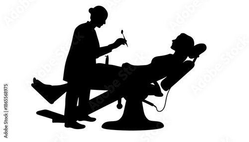 Dentist examining patient in modern dental chair