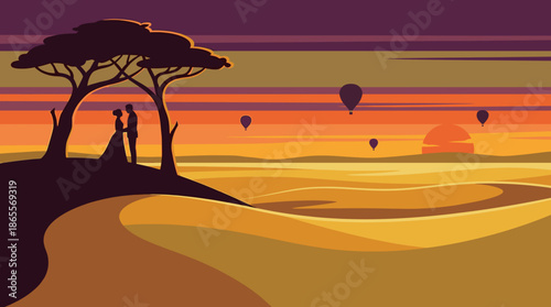 Romantic Sunset Safari: Couple's Desert Adventure with Hot Air Balloons