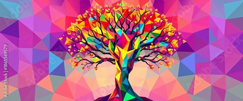 Abstract geometric tree vector illustration, vibrant colors,  modern,  geometric