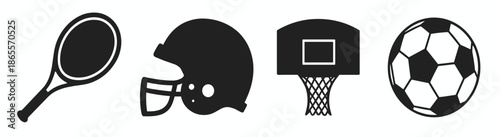 black and white sports icons featuring a soccer ball
