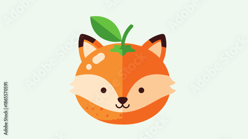 Adorable cartoon fox face cleverly merged with a bright orange citrus fruit creating a whimsical and creative character design for branding purposes