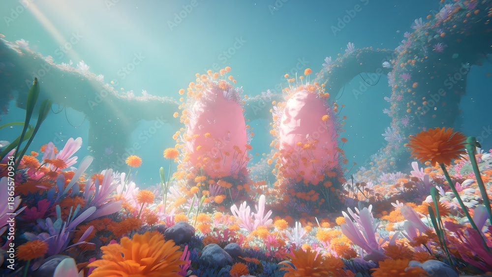 Fototapeta premium Vibrant underwater scene with coral and sunlight
