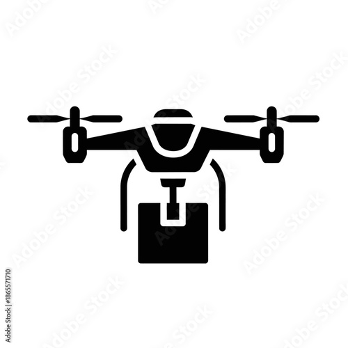 Drone delivering a package from a high viewpoint in a technological environment