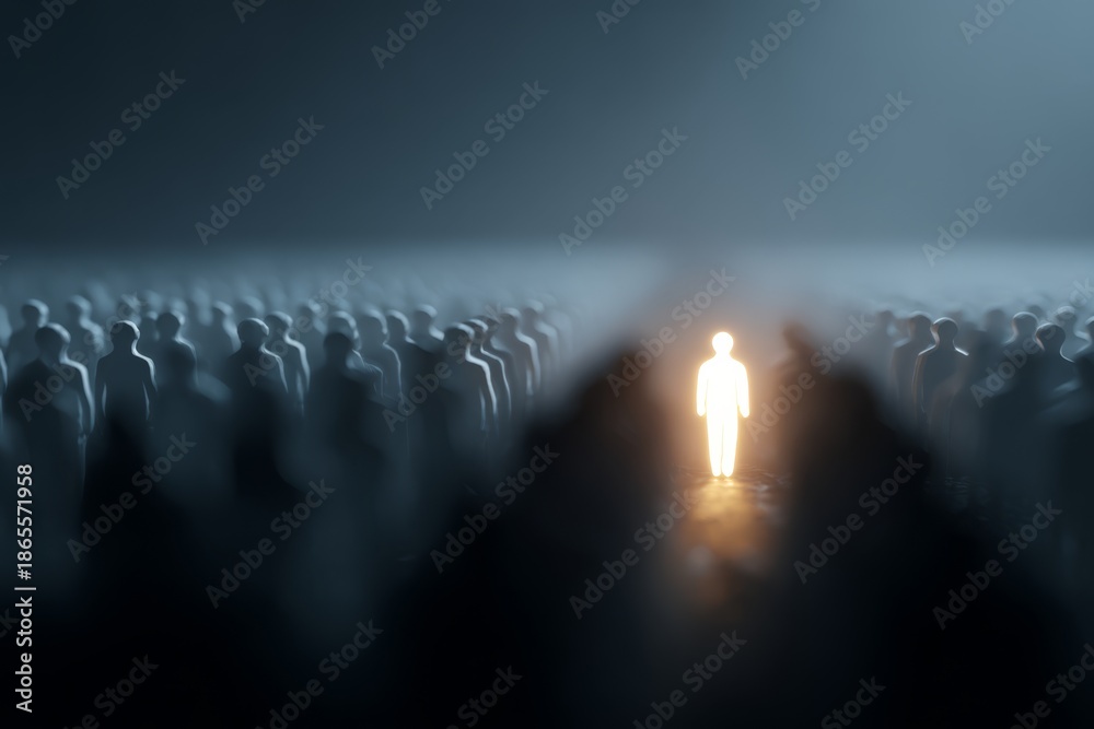 Obraz premium One individual standing out from a crowd, symbolizing leadership, uniqueness, and the courage to be different.