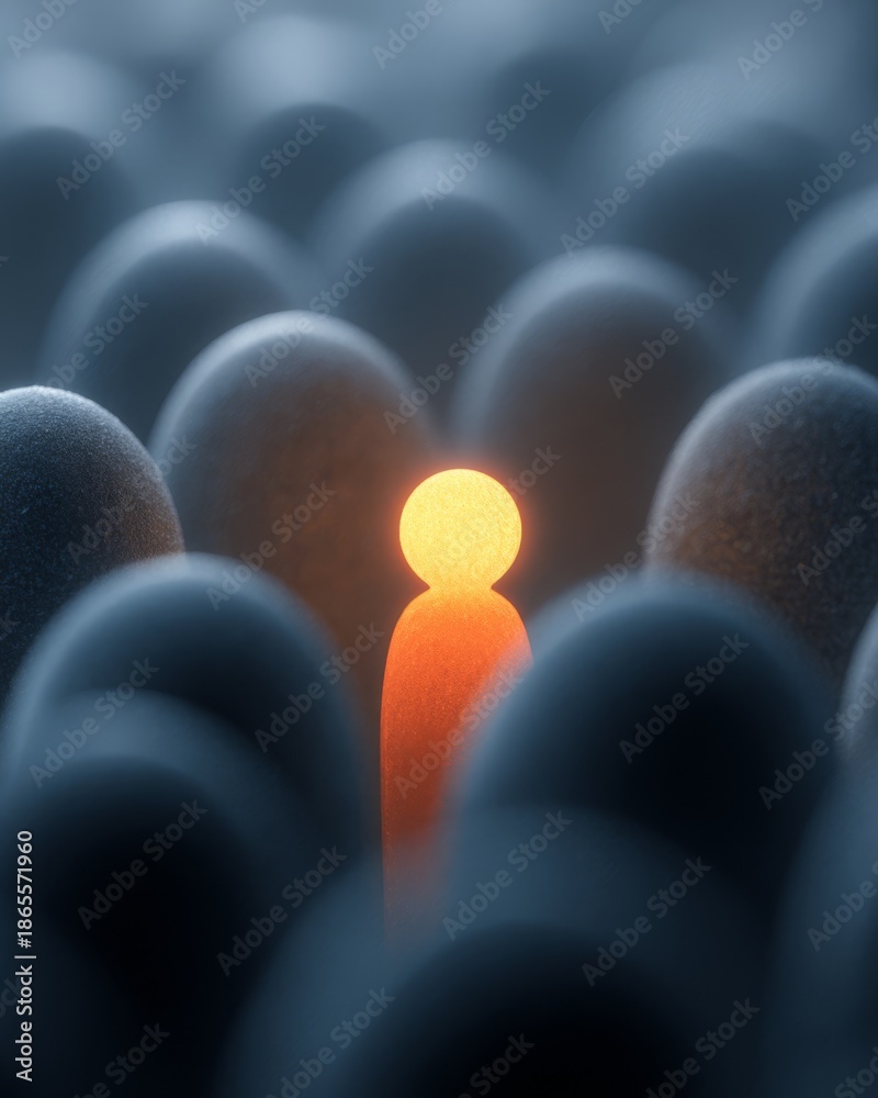 Obraz premium One individual standing out from a crowd, symbolizing leadership, uniqueness, and the courage to be different.