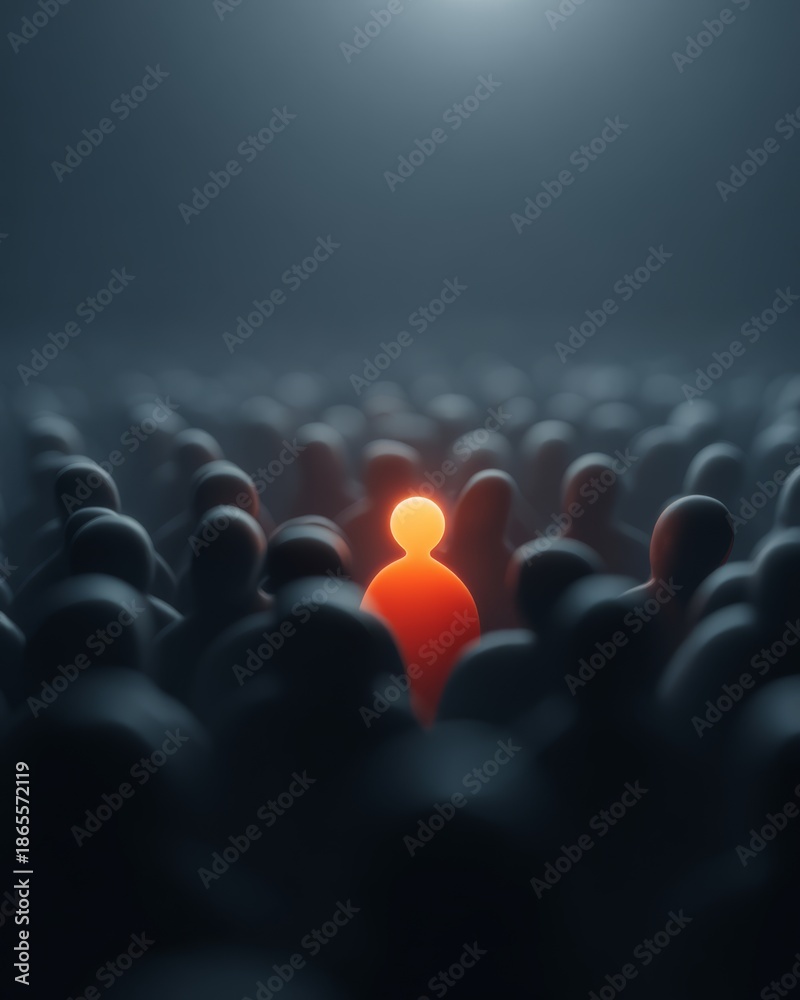 Obraz premium One individual standing out from a crowd, symbolizing leadership, uniqueness, and the courage to be different.