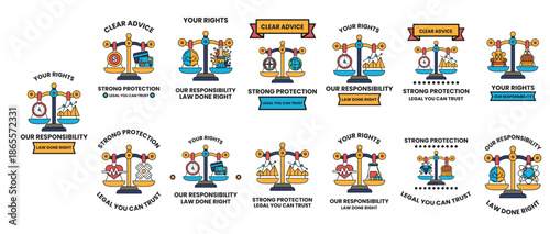 The image is a series of scales with different weights on each side