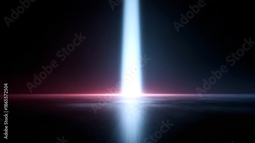 Futuristic beam bright light dark background glowing horizon sci fi landscape surreal scene abstract neon glow dramatic lighting mystery atmosphere spotlight reflection mystical energy cuts through