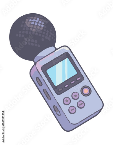 Retro cute digital voice recorder with microphone attachment vector illustration.