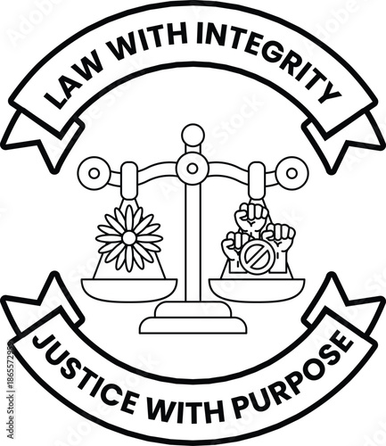 A black and white logo for law with integrity