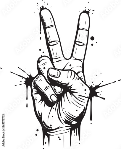 hand making peace sign with paint splatters