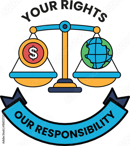 A scale with a dollar sign on one side and a globe on the other