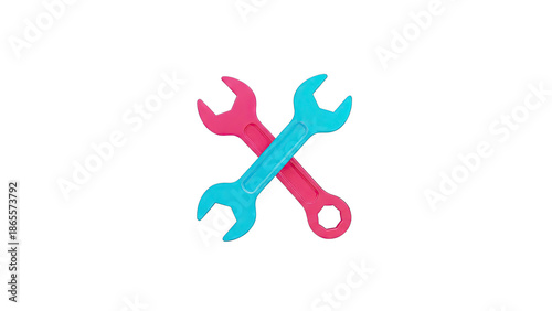 Two Crossed Wrenches, Pink and Blue