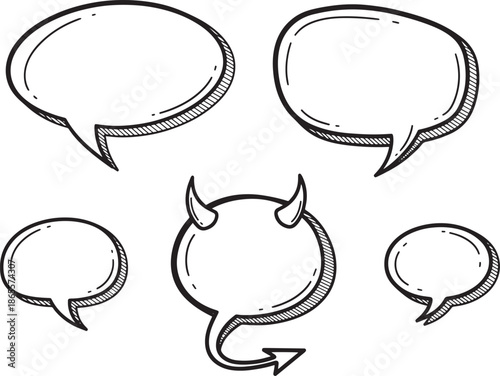 set of cartoon speech bubbles with different shapes and devil horn