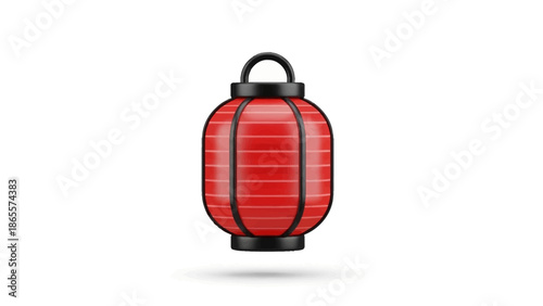 Traditional Red Japanese Lantern Icon with Black Accents and Hanging Loop