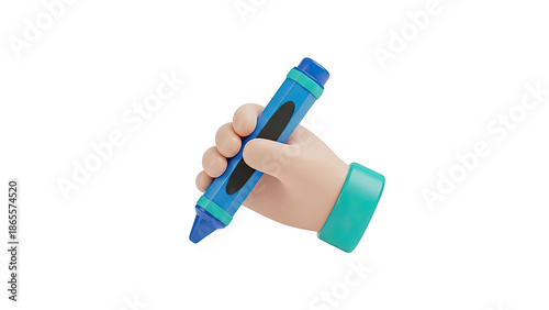 Cartoon Hand Holding Blue Crayon